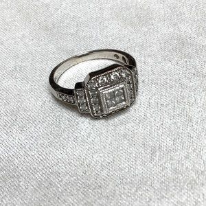 😍14 Kt White Gold Vintage Style Diamond Ring Size 6.5 😍